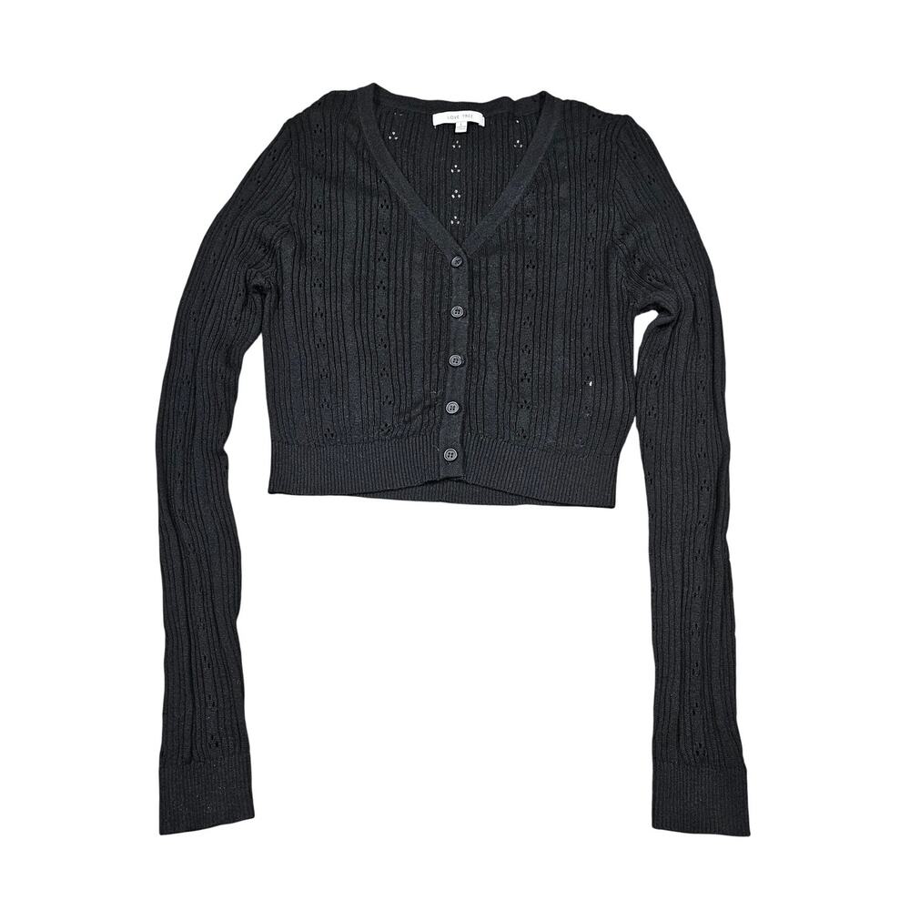 LOVE TREE WOMEN'S CROPPED KNIT BUTTON‑UP CARDIGAN SWEATER  – BLACK – SIZE LARGE